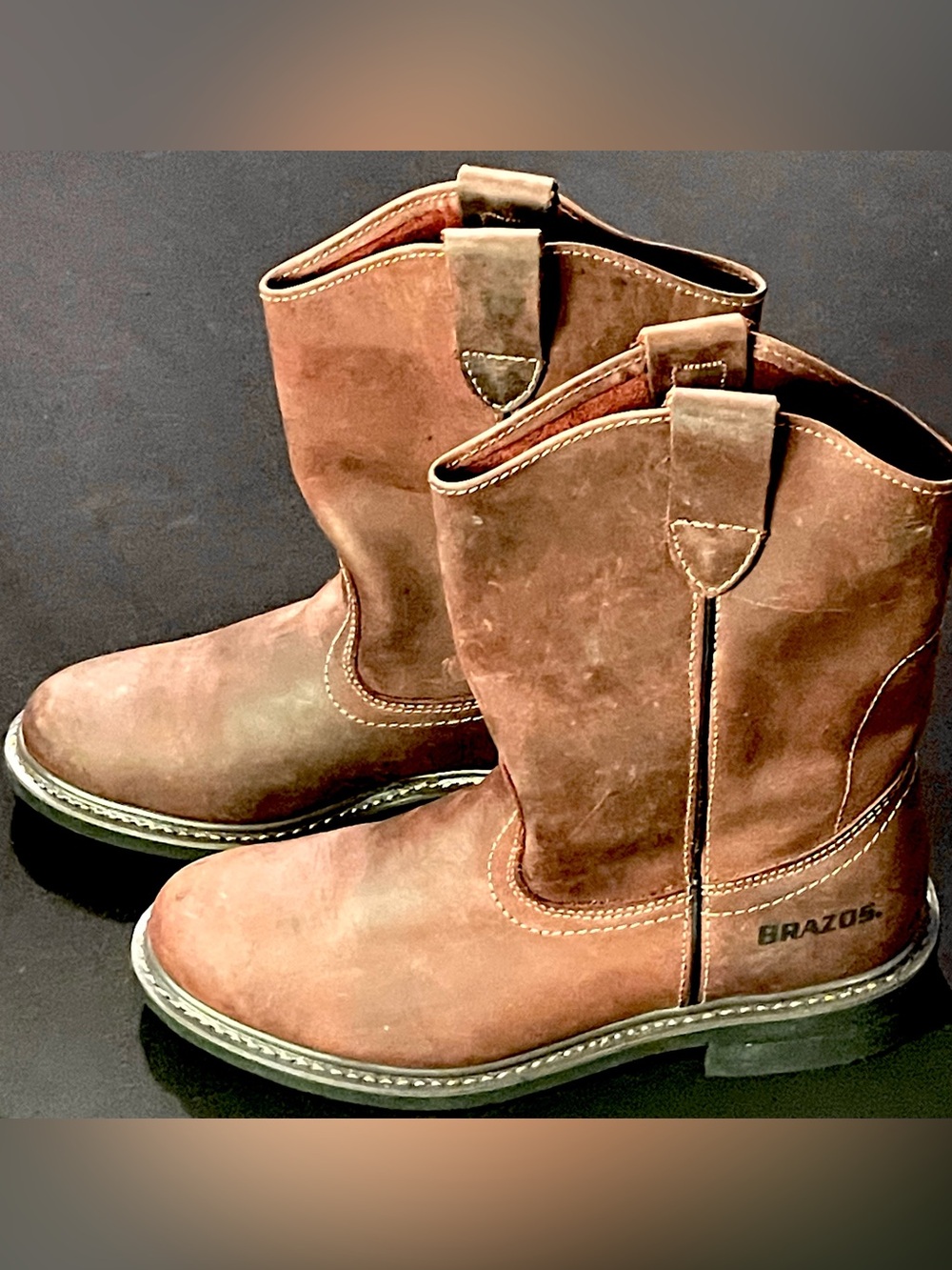 Brazos Men's 10.5M Brown Leather Steel Toed Pull-On Work Boots